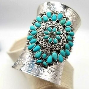Blue Howlite, White Austrian Crystal Cuff Bracelet